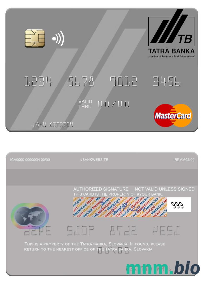 Slovakia Tatra Banka przykład karty mastercard w formacie PSD